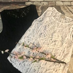 Lucky Brand Set of 2 Lace Tank Tops Black & White